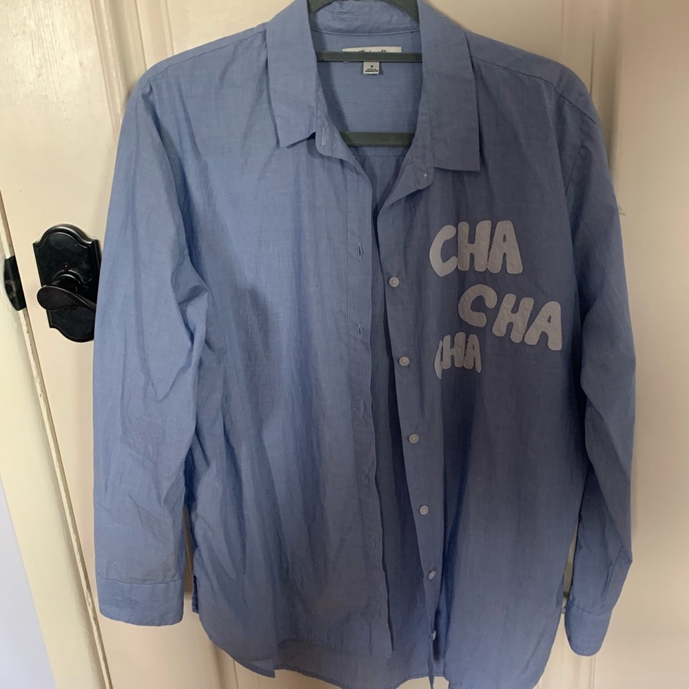 Madewell Blue Button Down in Blue with Cha Cha Cha Detail